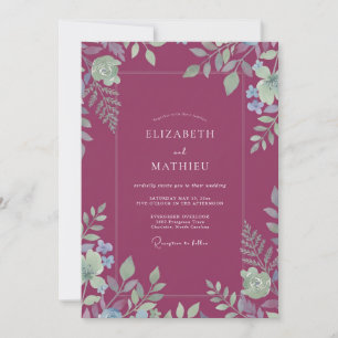 Convite Casamento de Eucalipto com Folhagem Magenta