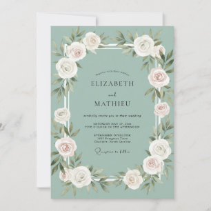 Convite Casamento de Eucalipto com Folhagem Marfim Espuma