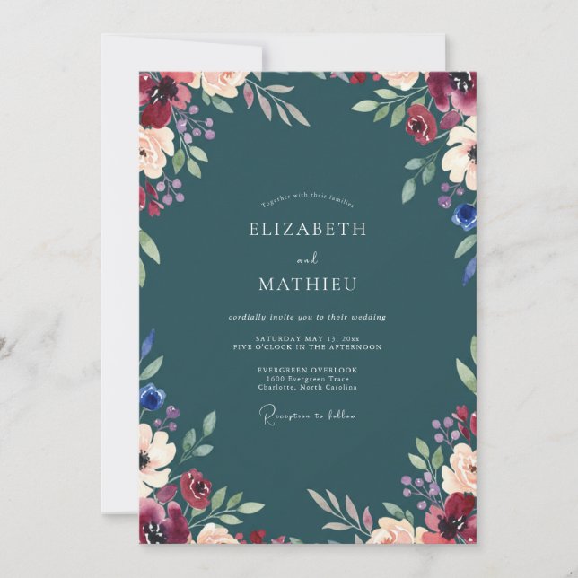 Convite Casamento de Eucalipto com Folhagem Marrom Teal (Frente)