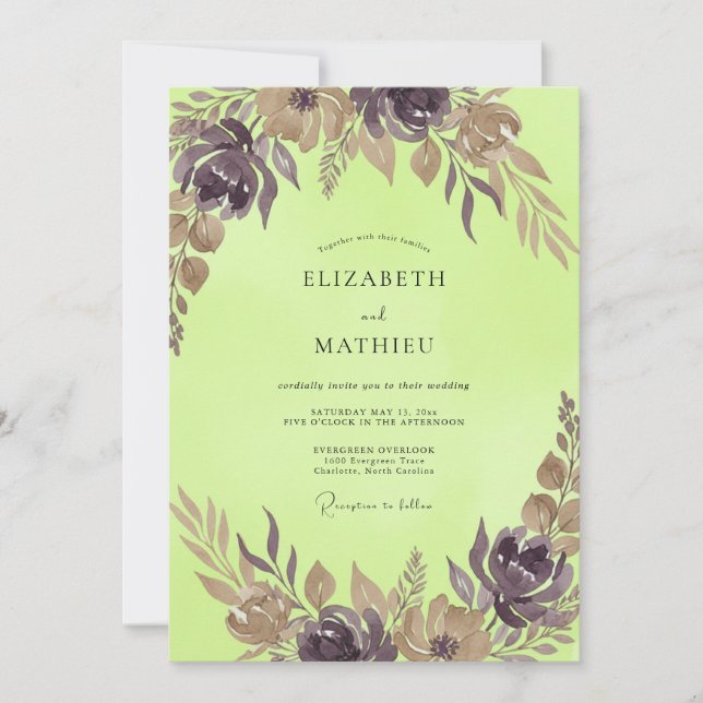 Convite Casamento de Eucalipto com Folhagem Mauve Pistácio (Frente)