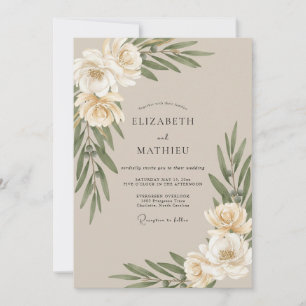 Convite Casamento de Eucalipto com Folhagem Oliva Bege