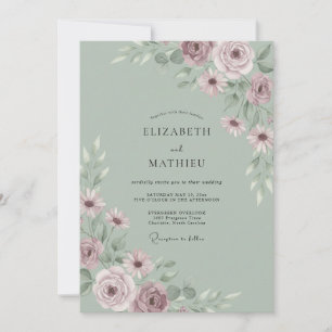 Convite Casamento de Eucalipto com Folhagem Oliva Malva