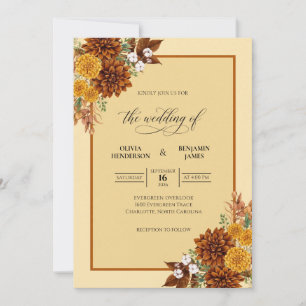 Convite Casamento de Eucalipto com Folhagem Outonal Ocre