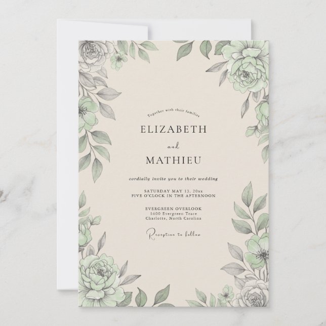 Convite Casamento de Eucalipto com Folhagem Prateada Champ (Frente)