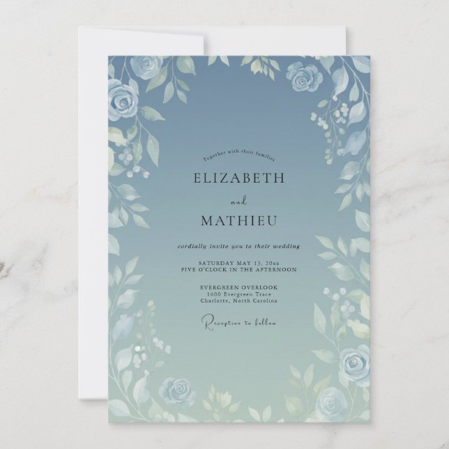 Convite Casamento de Eucalipto com Folhagem Prateada de Ar (Frente)