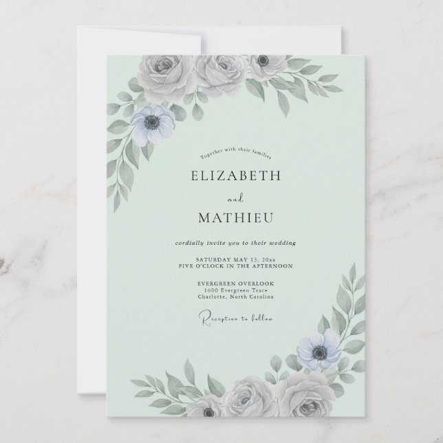 Convite Casamento de Eucalipto com Folhagem Prateada de Ho (Frente)