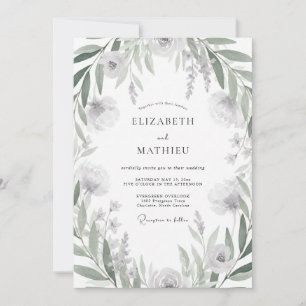Convite Casamento de Eucalipto com Folhagem Prateada Suave