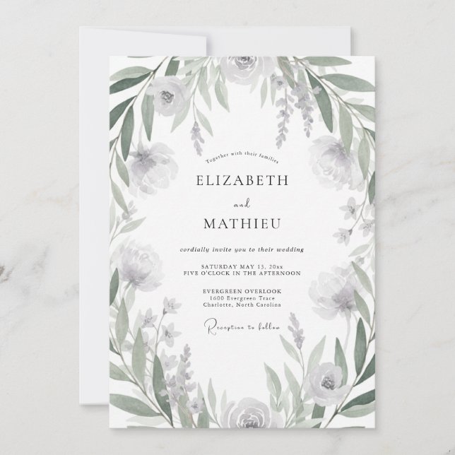 Convite Casamento de Eucalipto com Folhagem Prateada Suave (Frente)