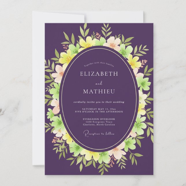 Convite Casamento de Eucalipto com Folhagem Rosa Ámbar (Frente)