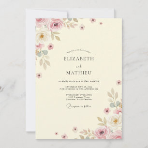Convite Casamento de Eucalipto com Folhagem Rosa Empoeirad