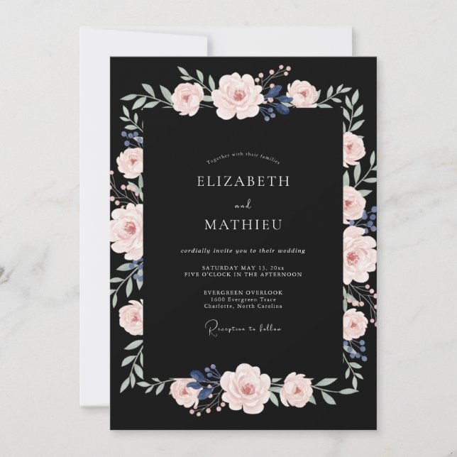 Convite Casamento de Eucalipto com Folhagem Rosa Pálido Pr (Frente)