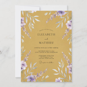 Convite Casamento de Eucalipto com Folhagem Roxa Mostarda