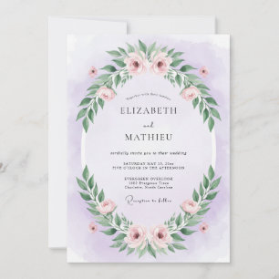 Convite Casamento de Eucalipto com Folhagem Roxa Pastel