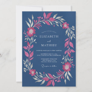 Convite Casamento de Eucalipto com Folhagem Slate Fuchsia