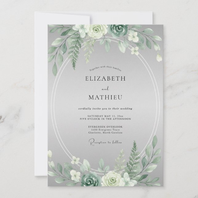 Convite Casamento de Eucalipto com Folhagem Suculenta de H (Frente)