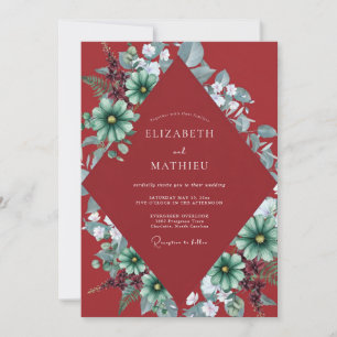 Convite Casamento de Eucalipto com Folhagem Teal Carmesim