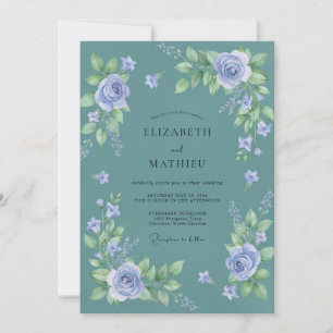 Convite Casamento de Eucalipto com Folhagem Violeta Azul T