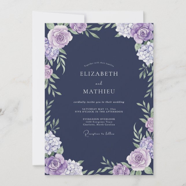 Convite Casamento de Eucalipto com Folhagem Violeta Índigo (Frente)