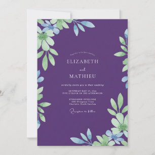 Convite Casamento de Eucalipto com Folhagem Violeta Intens