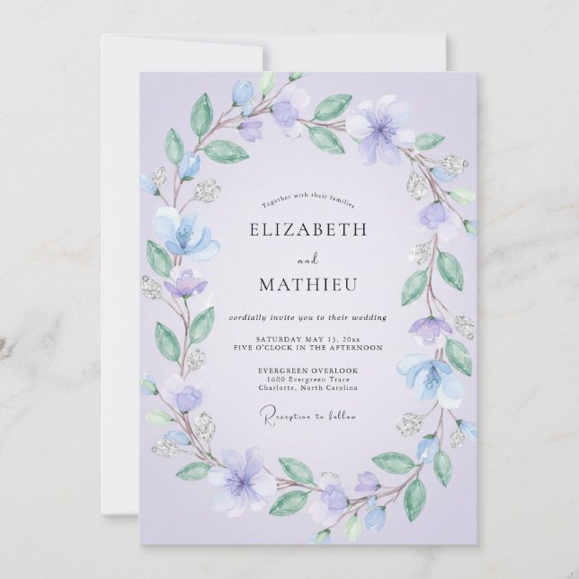 Convite Casamento de Eucalipto com Folhagem Violeta Roxa (Frente)