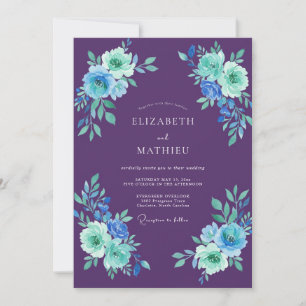 Convite Casamento de Eucalipto com Folhagem Violeta Teal