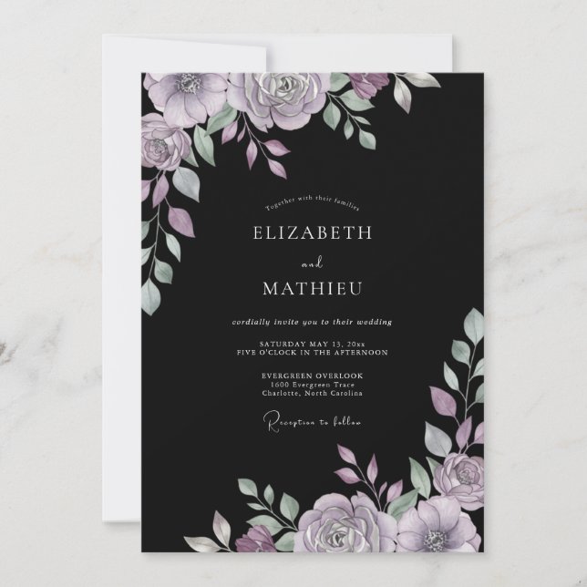 Convite Casamento de Eucalipto com Folhagem Violeta Temper (Frente)
