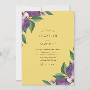 Convite Casamento de Eucalipto com Fruta Ameixa Amarela