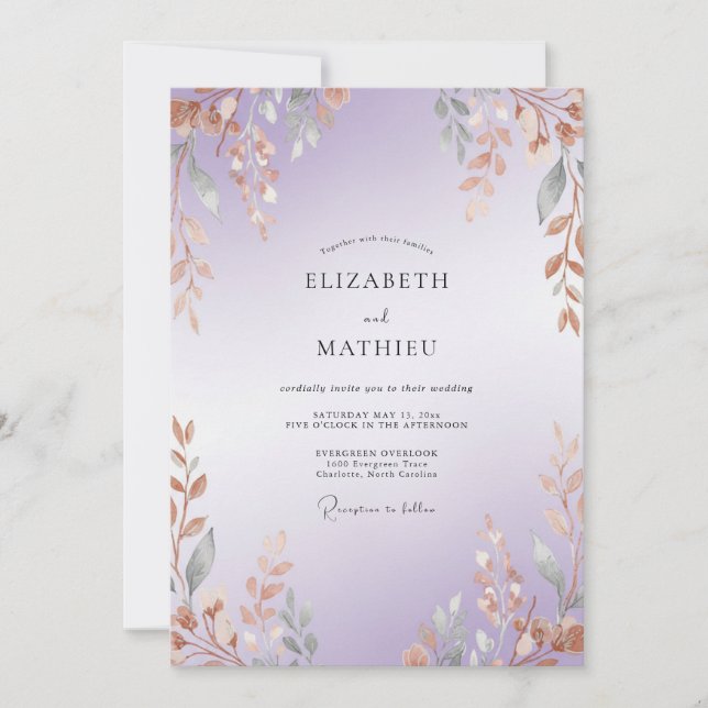 Convite Casamento de Eucalipto com Galho de Cobre Âmbar (Frente)