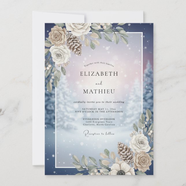 Convite Casamento de Eucalipto com Pinha de Meia-Noite Gre (Frente)