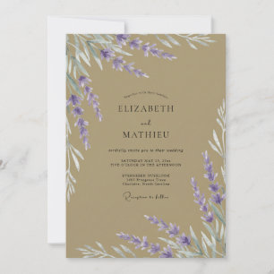 Convite Casamento de Eucalipto com Ramalhete de Lavanda Be