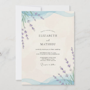 Convite Casamento de Eucalipto com Ramalhete de Lavanda e