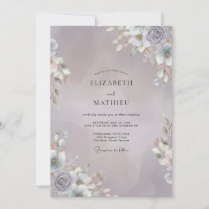 Convite Casamento de Eucalipto com Ramalhete de Prata Rosa