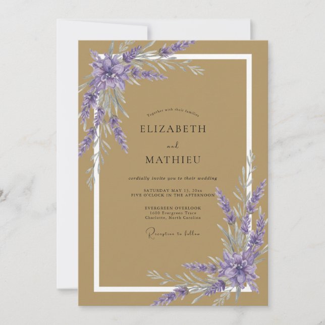 Convite Casamento de Eucalipto com Ramalhete de Violeta Do (Frente)
