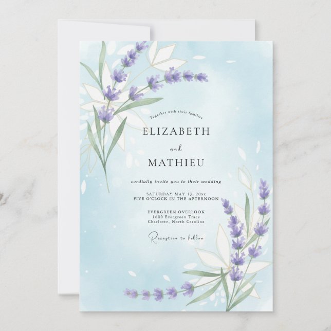 Convite Casamento de Eucalipto com Ramalhete Lilás e Viole (Frente)