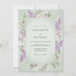 Convite Casamento de Eucalipto com Ramalhete Violeta Pistá