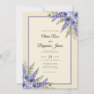 Convite Casamento de Eucalipto com Ramo de Lavanda Cremosa