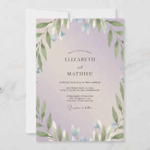Convite Casamento de Eucalipto com Ramo de Periwinkle