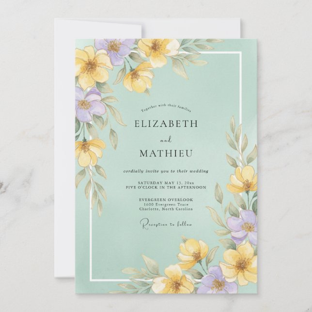 Convite Casamento de Eucalipto com Ramo de Periwinkle Amar (Frente)