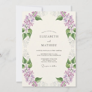 Convite Casamento de Eucalipto com Ramo de Violeta Âmbar