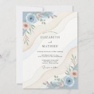 Convite Casamento de Eucalipto com Ranúnculo Azul Aço