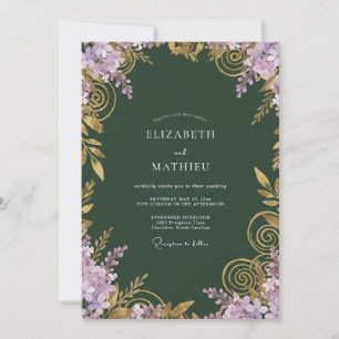 Convite Casamento de Eucalipto com Renda de Lavanda Flores