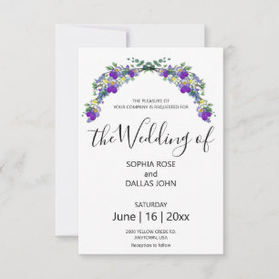 Convite Casamento de eucalipto com violetas roxas lavandas