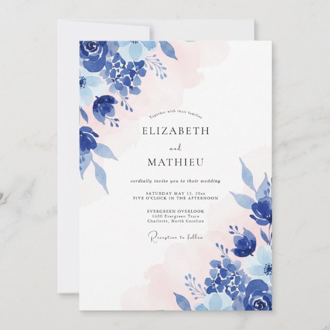 Convite Casamento de Eucalipto Cornflower Blush Safira (Frente)