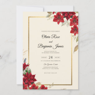 Convite Casamento de Eucalipto Dourado com Poinsettia Carm