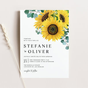 Convite Casamento de Eucalipto e Girassóis em Aquarela