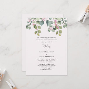 Convite Casamento de Eucalipto e Rosa Rosa para os Pais