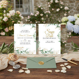 Convite Casamento de Eucalipto Elegante e Verdejante Doura