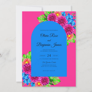 Convite Casamento de Eucalipto Elétrico Tropical Magenta