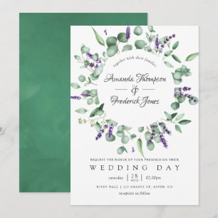 Convite Casamento de eucalipto em aquarela com verdejante 
