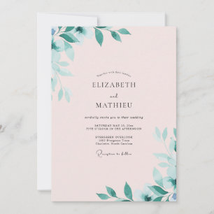 Convite Casamento de Eucalipto em Folhagem Azul Pastel